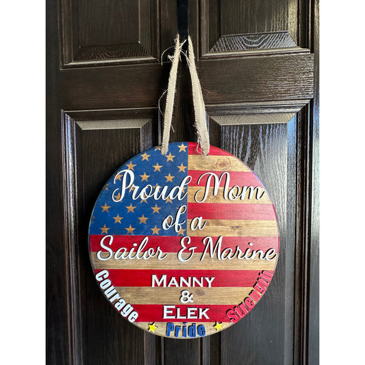 18" 3D Hand Painted Custom Door Hanging Sign | American Flag